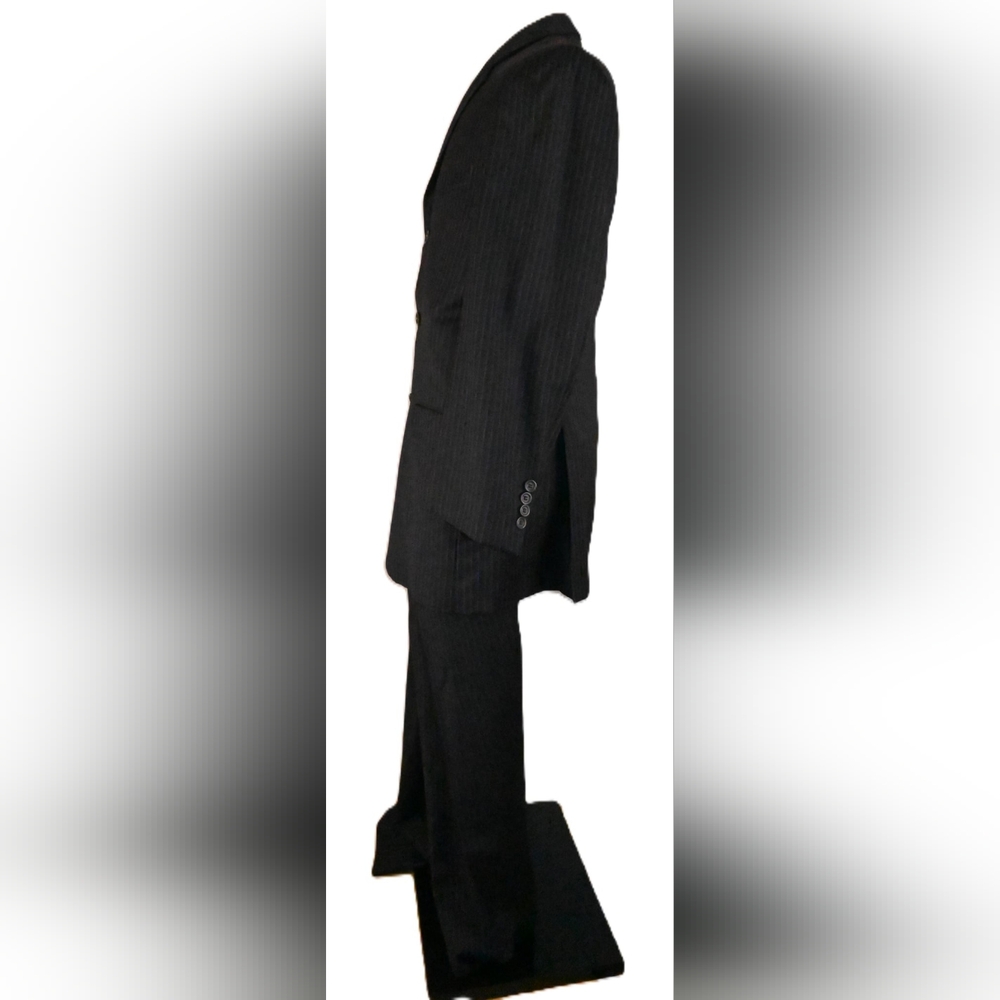 BURBERRY LONDON Black Pen Stripped 2Pc Suit Jacket 40 R Pants 31W Union Made USA - Picture 4 of 16